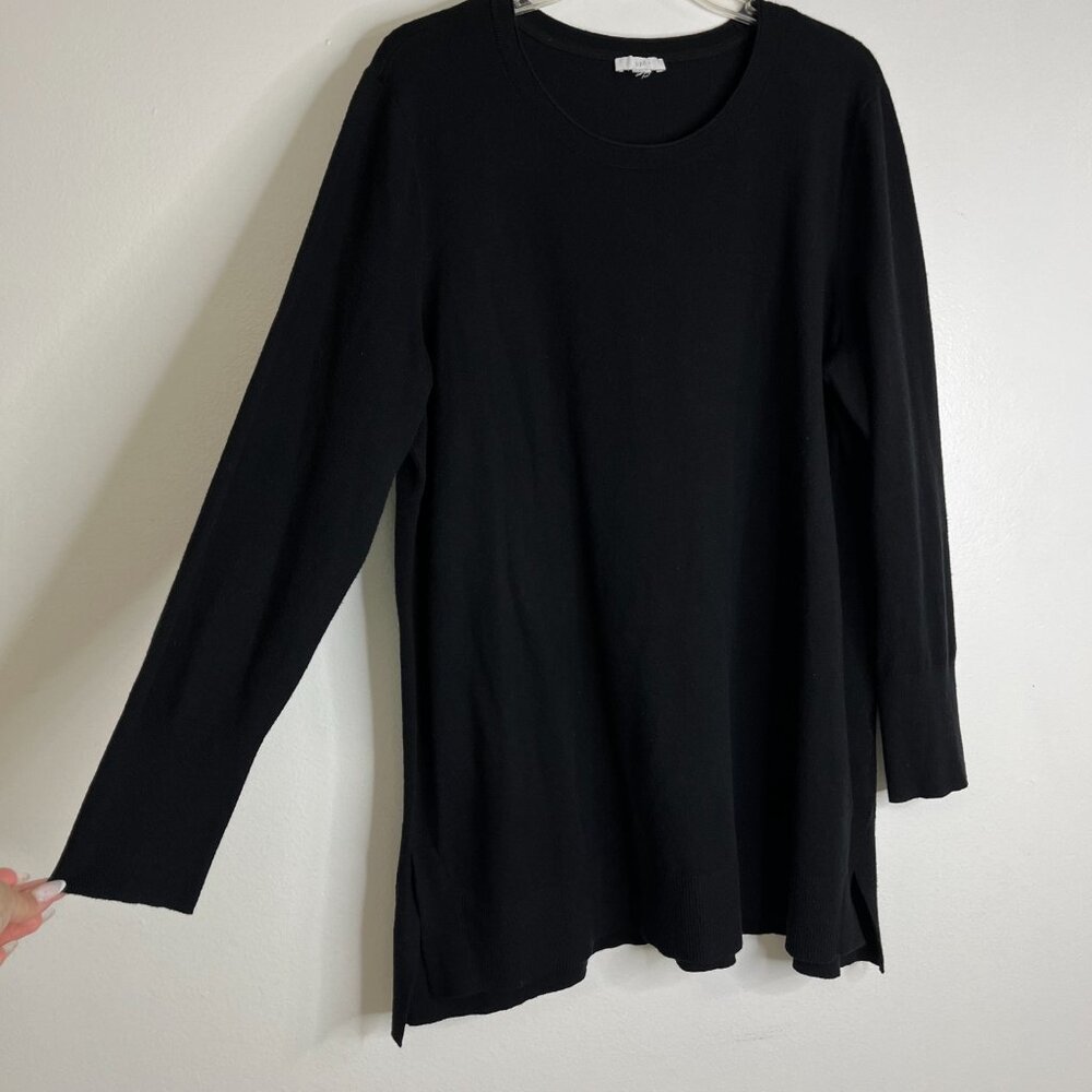 J. Jill Black Long Pullover Sweater Tunic Top Cotton Blend Long Sleeve Slit Side